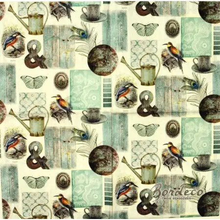 Serwetka do decoupage kolaż z pawim piórem  33x33 Ambiente Unikat